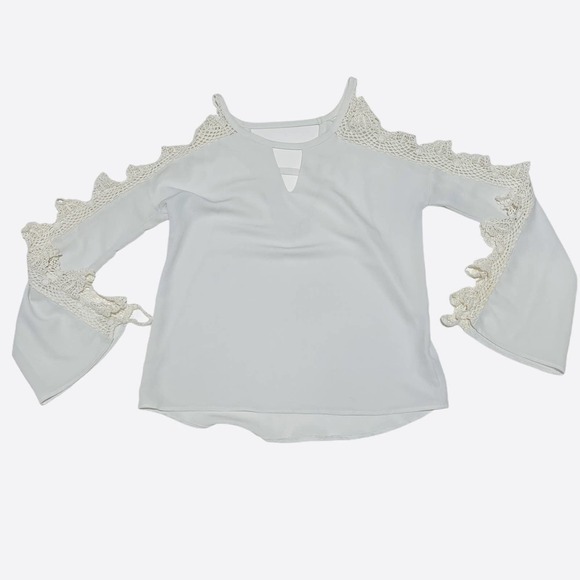 LE Lis White Crochet Lace Cut-Out Blouse Small - Picture 6 of 12